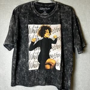 Whitney Houston Womens Med Music Concert Acid Wash Black T-Shirt NWOT